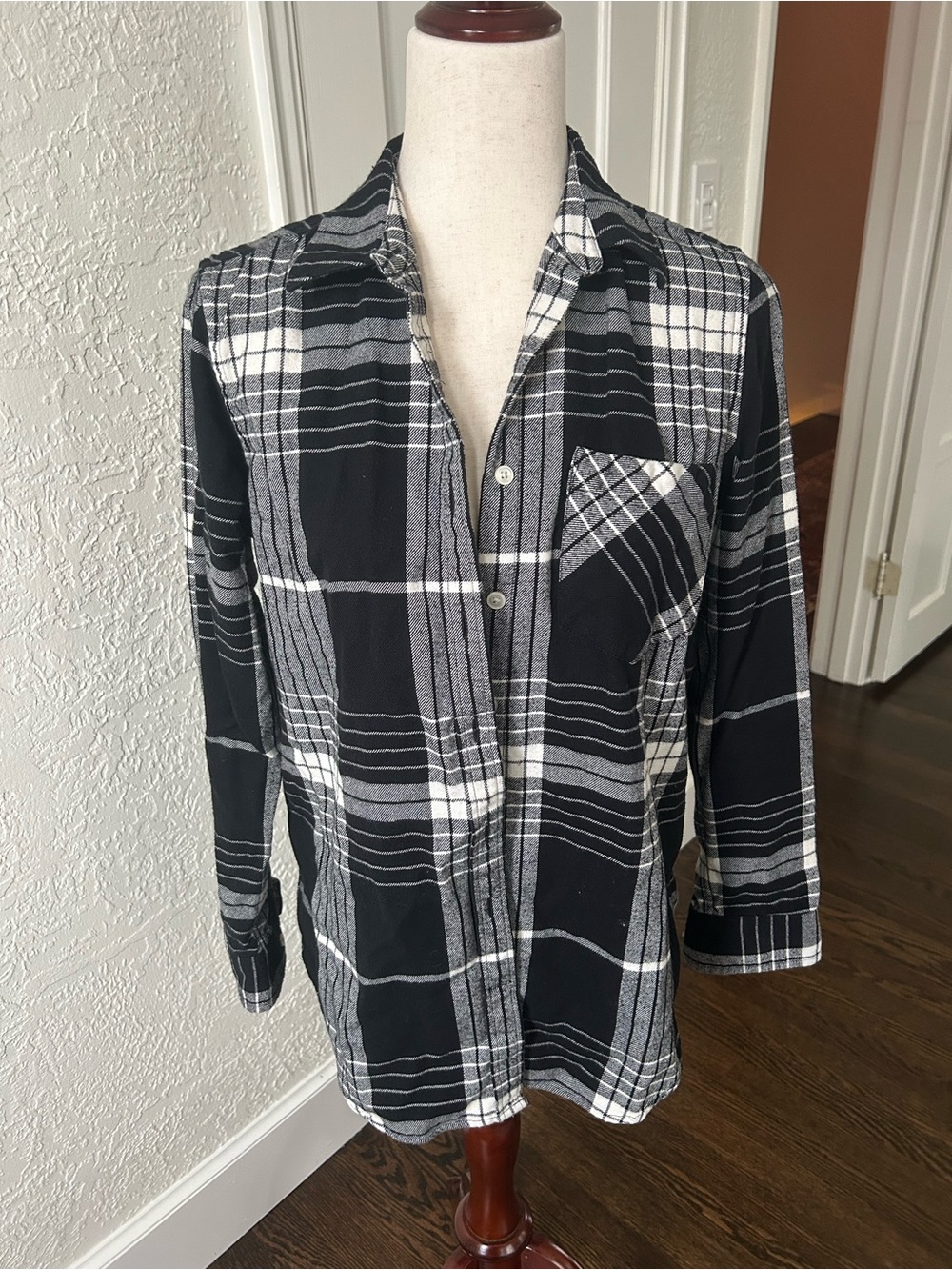 Banana Republic Black and Gray Plaid Flannel Button-Down Shirt